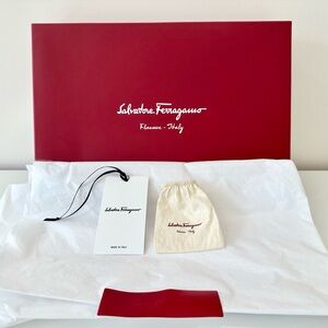 S.Ferragamo Red Gift Box(14.5x9.75x2.75),Tissue Paper,Mini Dust Bag,Logo Tag